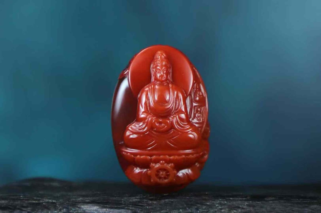 Nanhong Agate Hand-Carved Kwan-yin Pendant with Certificate - 4