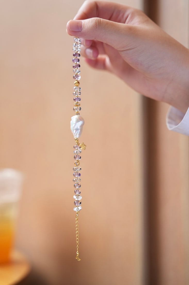 Amethyst,Pearl,Silver Hand Chain - 2