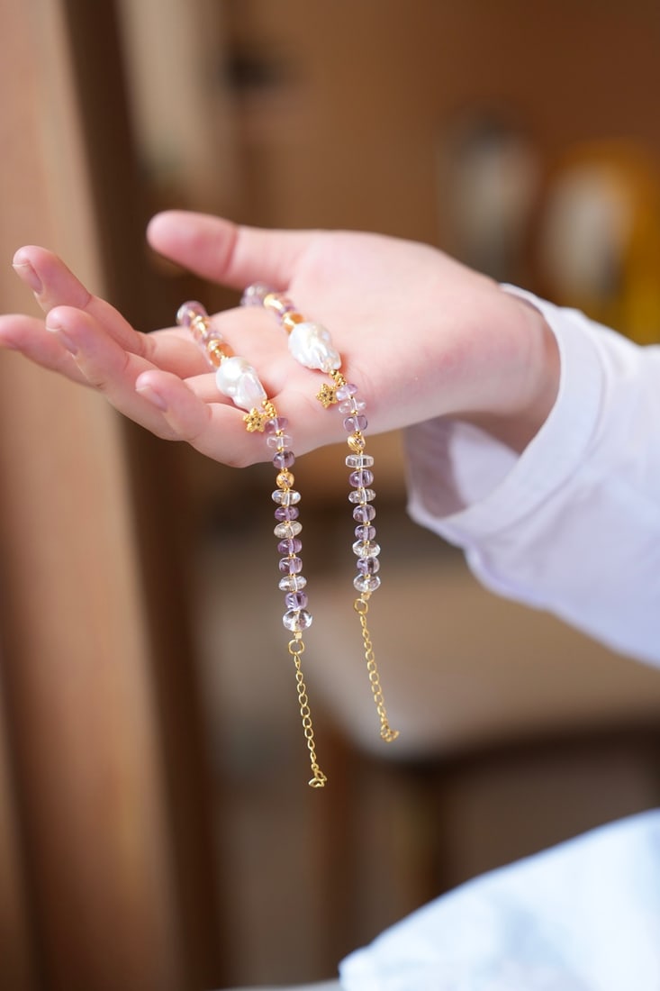 Amethyst,Pearl,Silver Hand Chain - 3