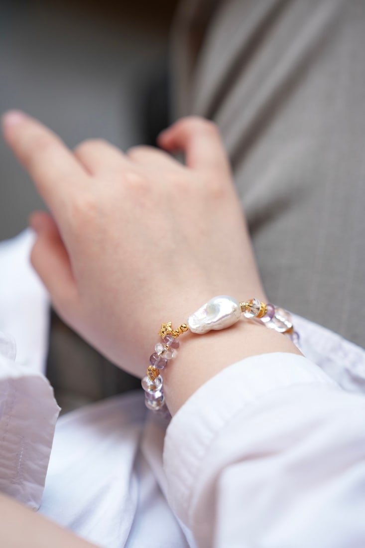 Amethyst,Pearl,Silver Hand Chain - 4