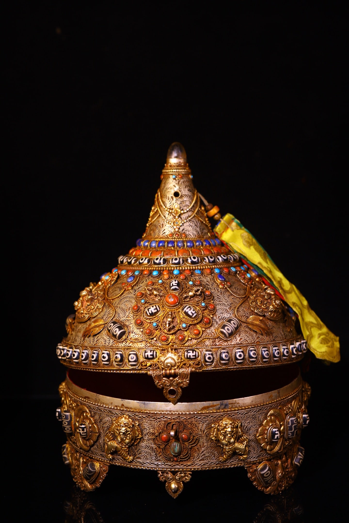 Tibetan Buddhism Silver Wire Inlay DZI Agate & Turquoise & Lapis Lazuli Pot 3300g - 3