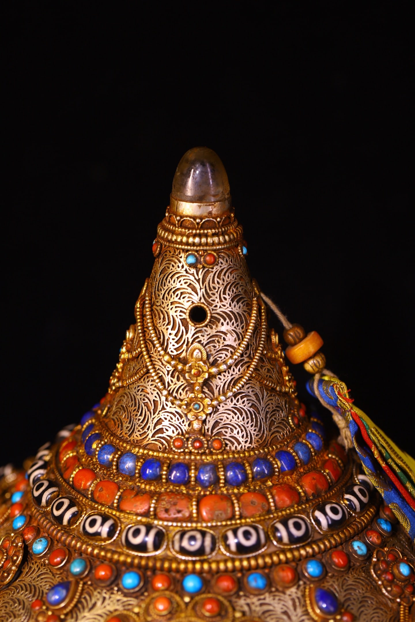 Tibetan Buddhism Silver Wire Inlay DZI Agate & Turquoise & Lapis Lazuli Pot 3300g - 4