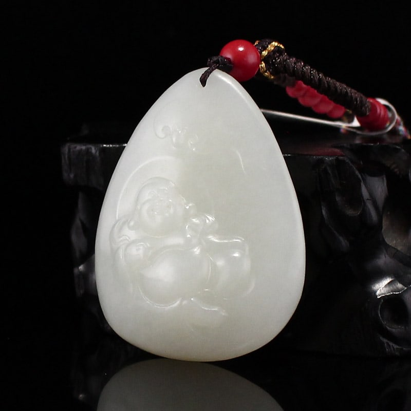 Hetian Jade Hand-Carved Laughing Buddha Pendant - 2