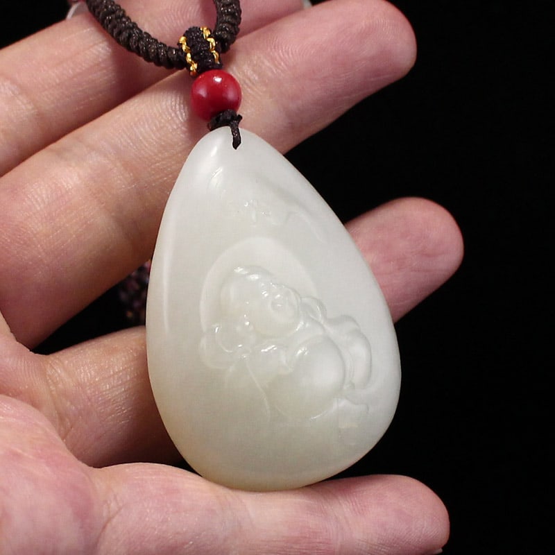 Hetian Jade Hand-Carved Laughing Buddha Pendant - 4