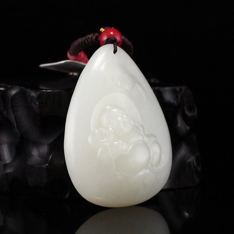 Hetian Jade Hand-Carved Laughing Buddha Pendant - 6