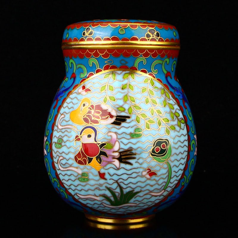 Bronze Cloisonne Pot Mandarin duck,Willow,Flower (1 of 7)