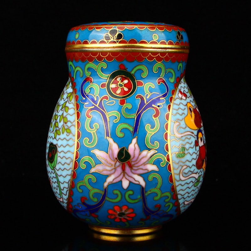 Bronze Cloisonne Pot Mandarin duck,Willow,Flower - 2