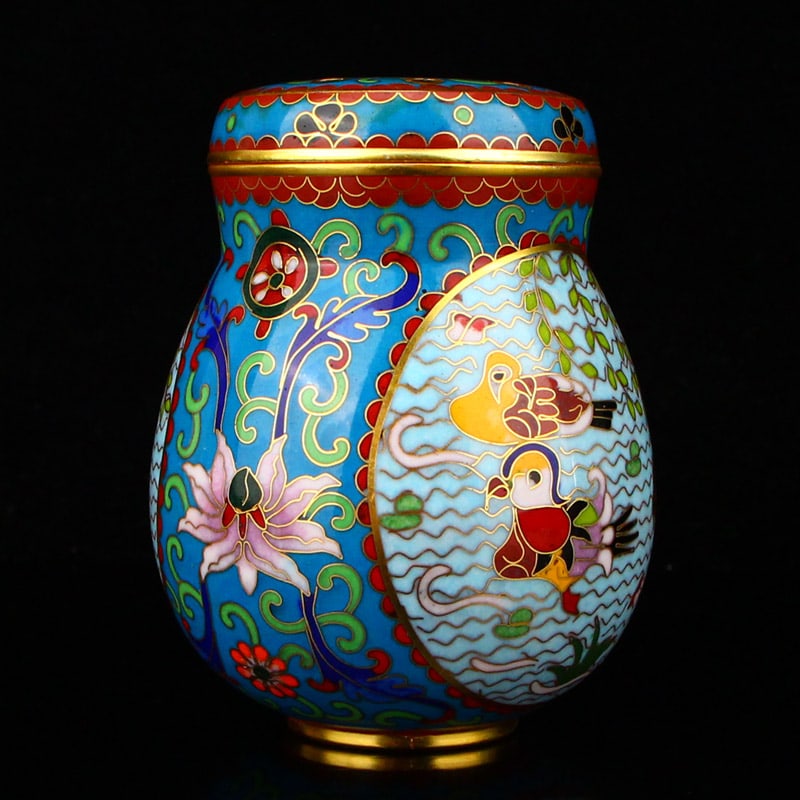 Bronze Cloisonne Pot Mandarin duck,Willow,Flower - 4