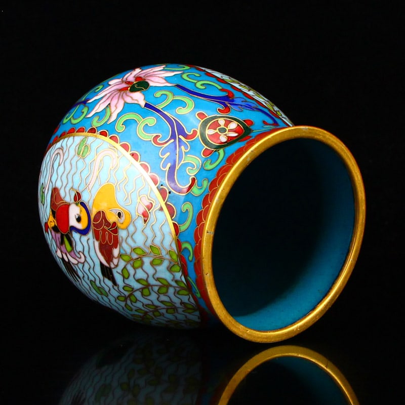 Bronze Cloisonne Pot Mandarin duck,Willow,Flower - 5