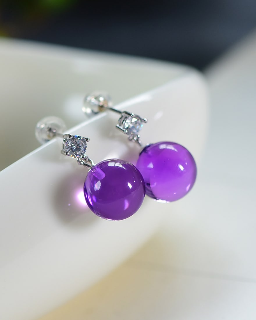 A Pair Silver Amethyst Earrings - 2