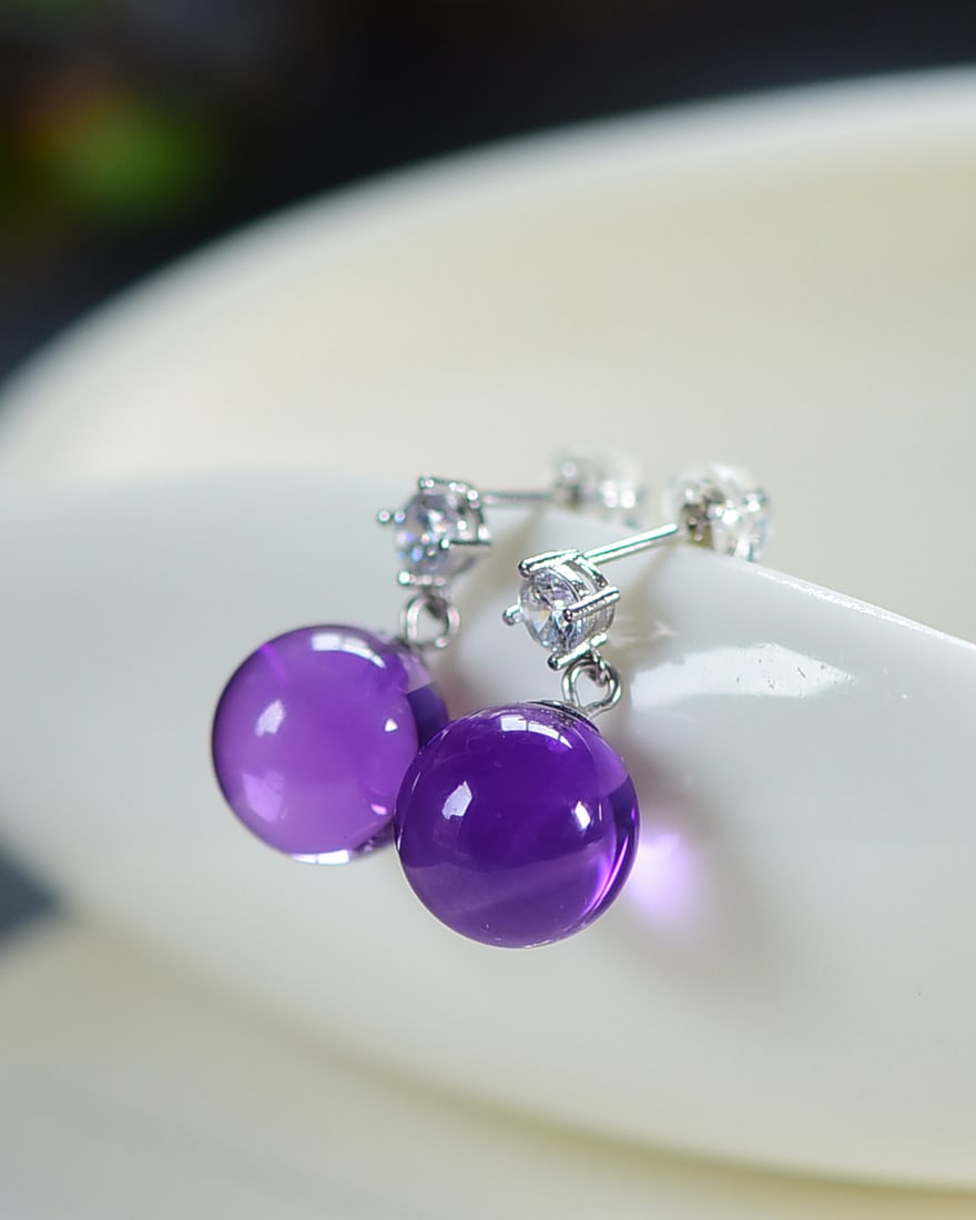A Pair Silver Amethyst Earrings - 3