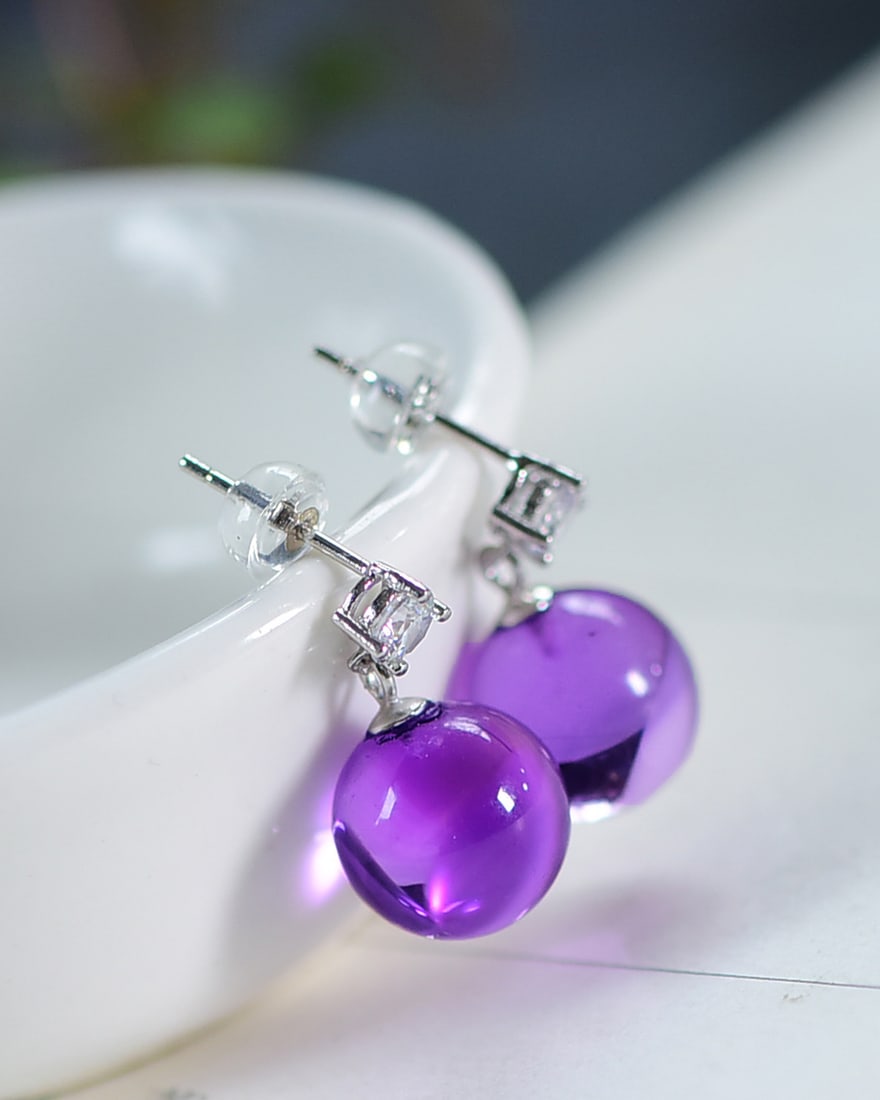 A Pair Silver Amethyst Earrings - 4