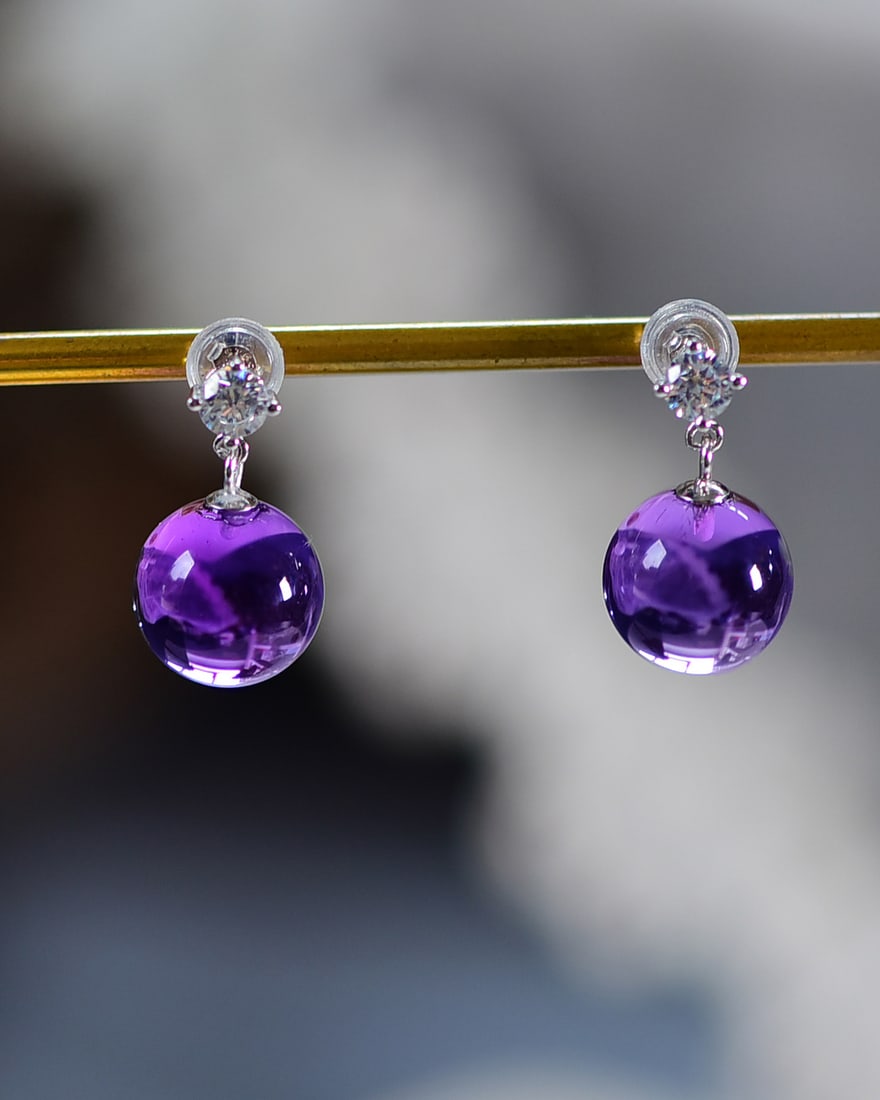 A Pair Silver Amethyst Earrings - 5