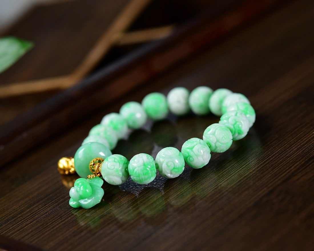 11.8mm Natural Green Jadeite Bracelet with Certificate - 3