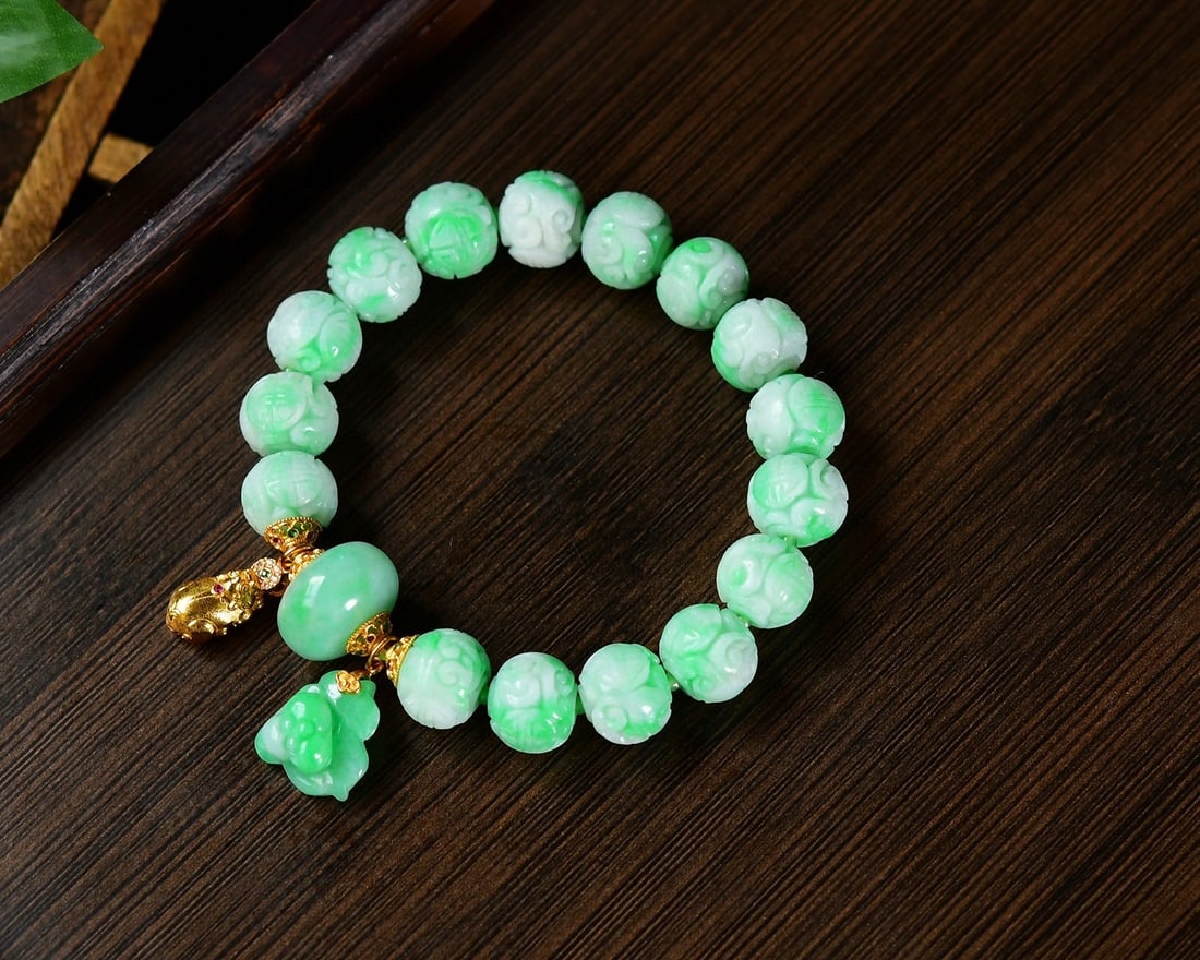 11.8mm Natural Green Jadeite Bracelet with Certificate - 4