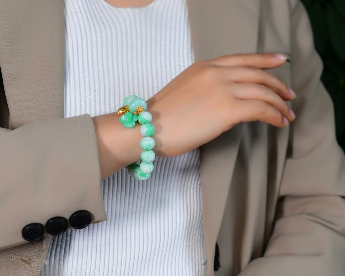 11.8mm Natural Green Jadeite Bracelet with Certificate - 6