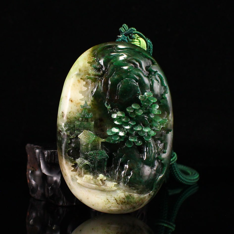 Dushan Jade Hand-Carved Mountain River Scene Pendant (1 of 6)