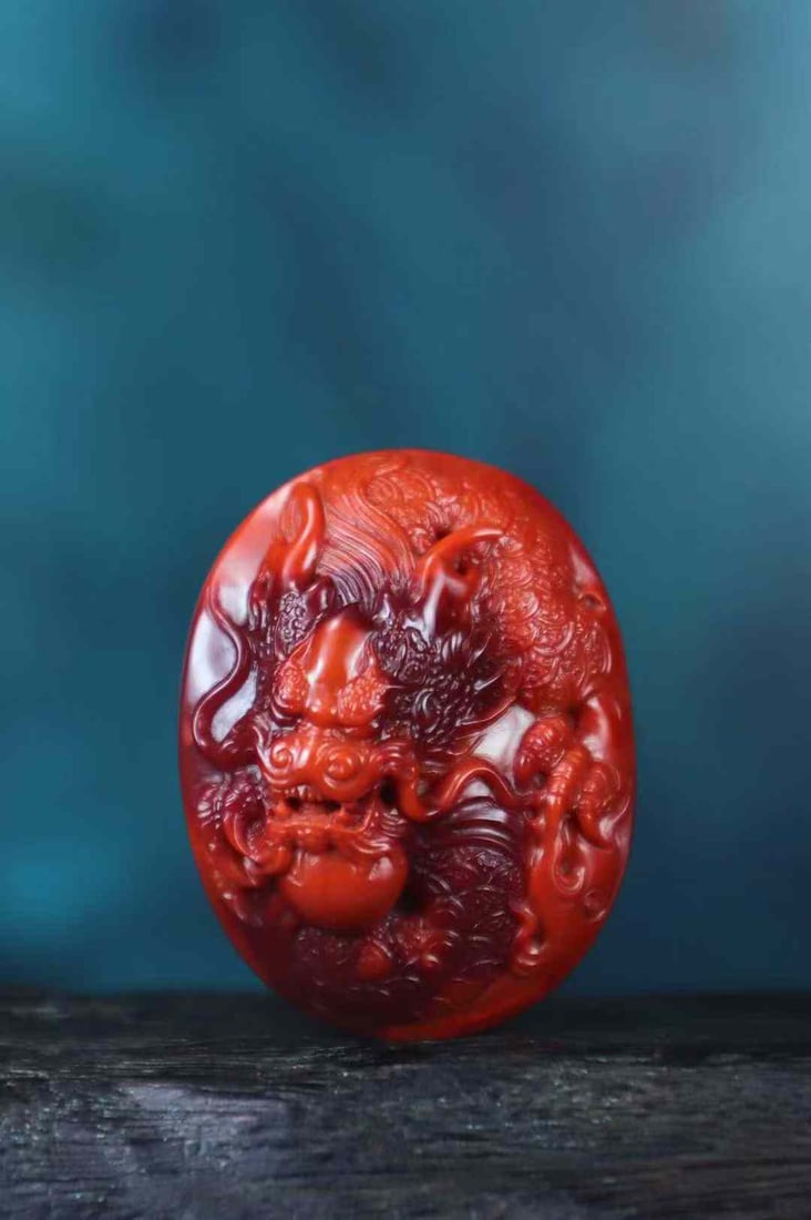 Nanhong Agate Hand-Carved Dragon Pendant with Certificate (1 of 6)