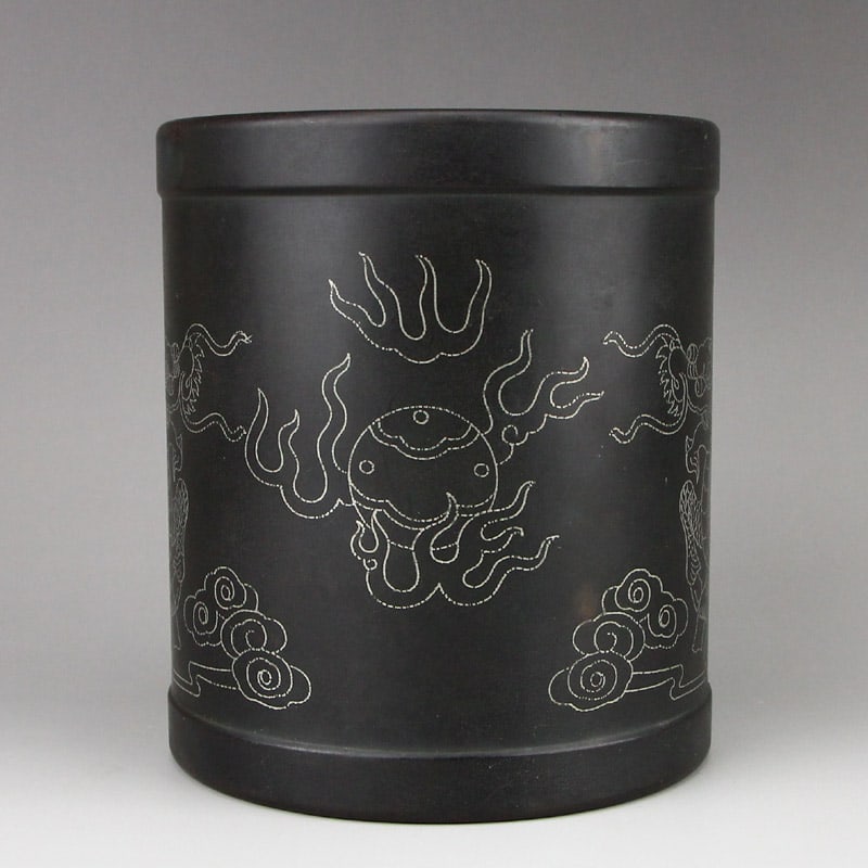 Bronze Inlay Silver Wire Brush Pot Kylin - 3