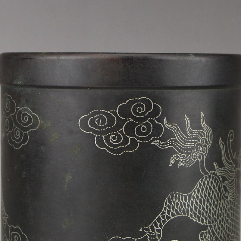 Bronze Inlay Silver Wire Brush Pot Kylin - 7