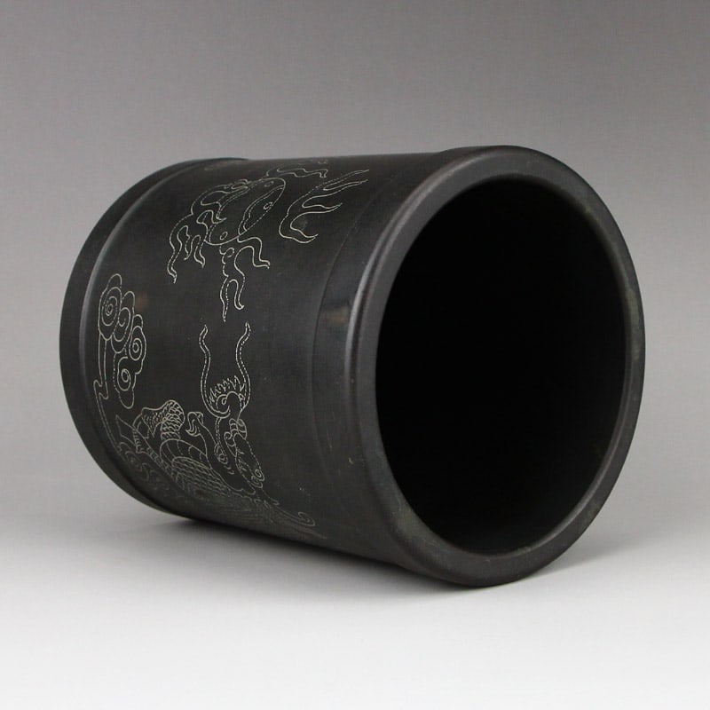 Bronze Inlay Silver Wire Brush Pot Kylin - 8