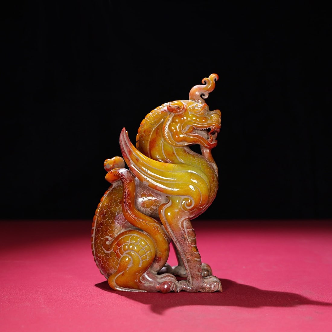 Vintage Hetian Jade Hand-Carved Unicorn Statue: Title: Vintage Hetian Jade Hand-Carved Unicorn Statue Origin: Chinese Date/Period: After1800 Materials: Hetian Jade Dimensions: 190x103x76(mm) 7.48x4.06x2.99(inches) Weight 3.33 lbs/1511g Reserve: $3,