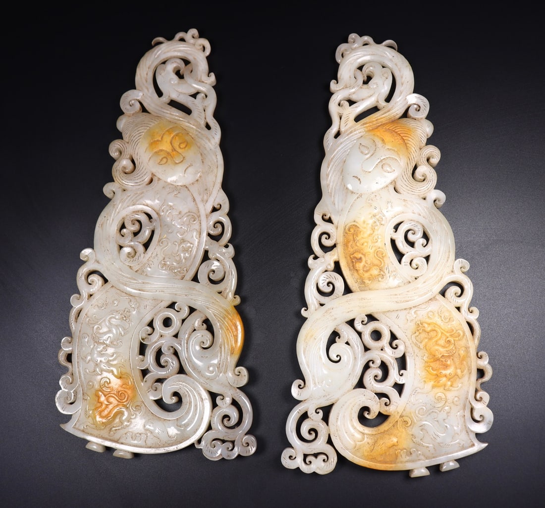 A Pair Hetian Jade Bi Statue Figure - 5