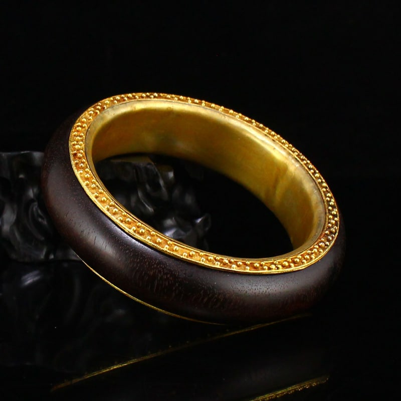 Gilt Gold Silver Inlay Chenxiang Wood Bracelet (1 of 6)