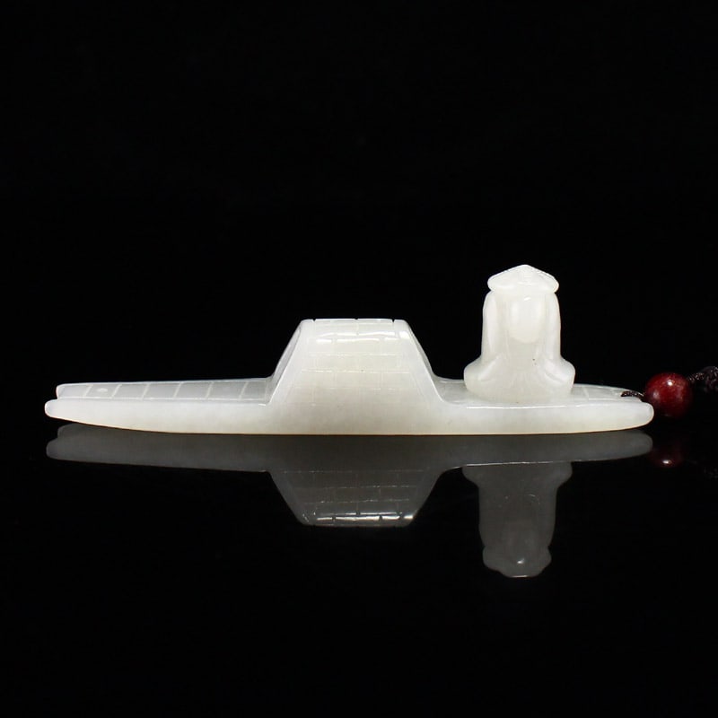 Hetian Jade Pendant - Boat,Sage: Title: Hetian Jade Pendant - Boat,Sage Origin: Chinese Date/Period: After2020 Materials: Hetian Jade Dimensions: 98x16x28(mm) 3.86x0.63x1.10(inches) Weight 0.08 lbs/36g Reserve: $168.00 