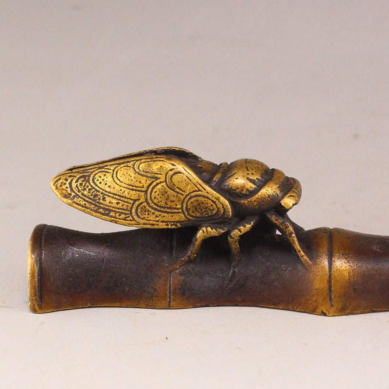 Brass Paperweight Statue - Cicada - 2