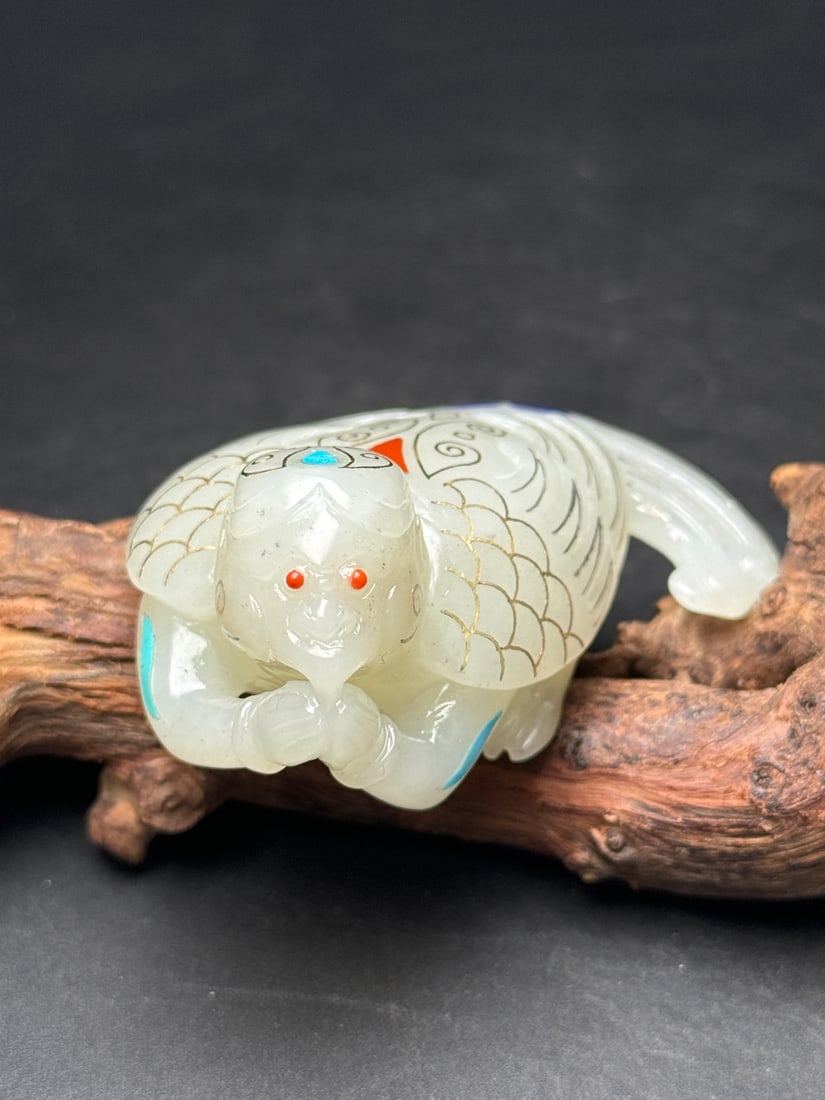 Hetian Jade Inlay Silver Wire, Turquoise,Lapis lazuli Bird Pendant - 4