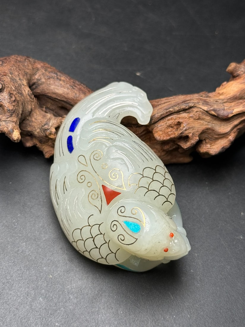 Hetian Jade Inlay Silver Wire, Turquoise,Lapis lazuli Bird Pendant - 5