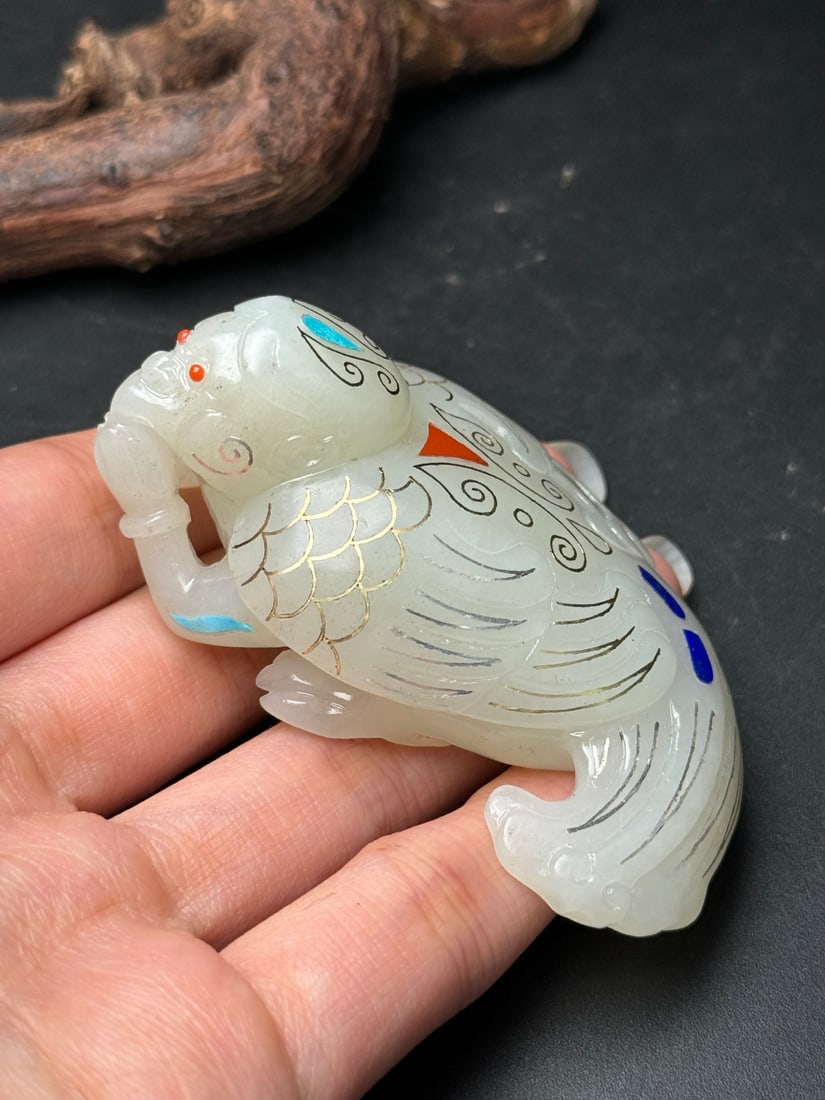 Hetian Jade Inlay Silver Wire, Turquoise,Lapis lazuli Bird Pendant - 6