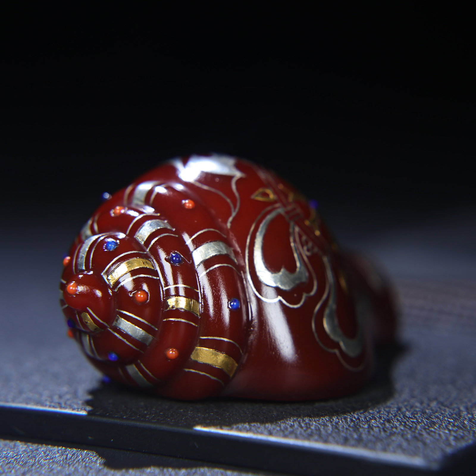 Red Agate Inlay Silver Wire,Gilt Wire,Gem Conch Statue - 5