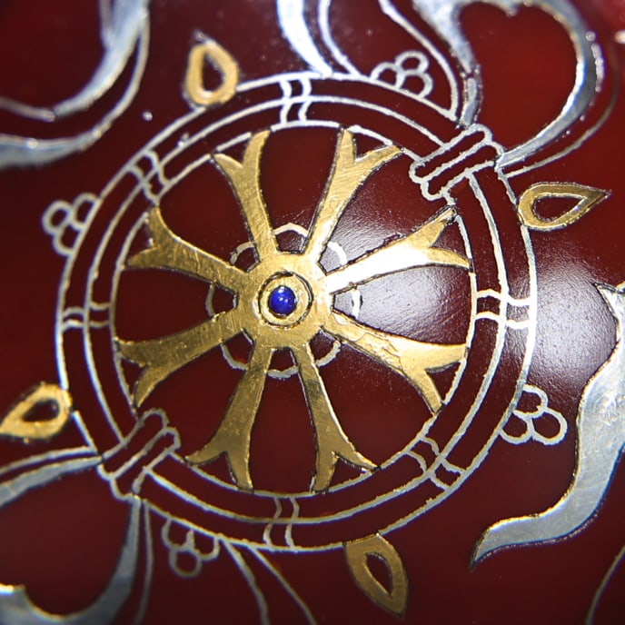 Red Agate Inlay Silver Wire,Gilt Wire,Gem Conch Statue - 7