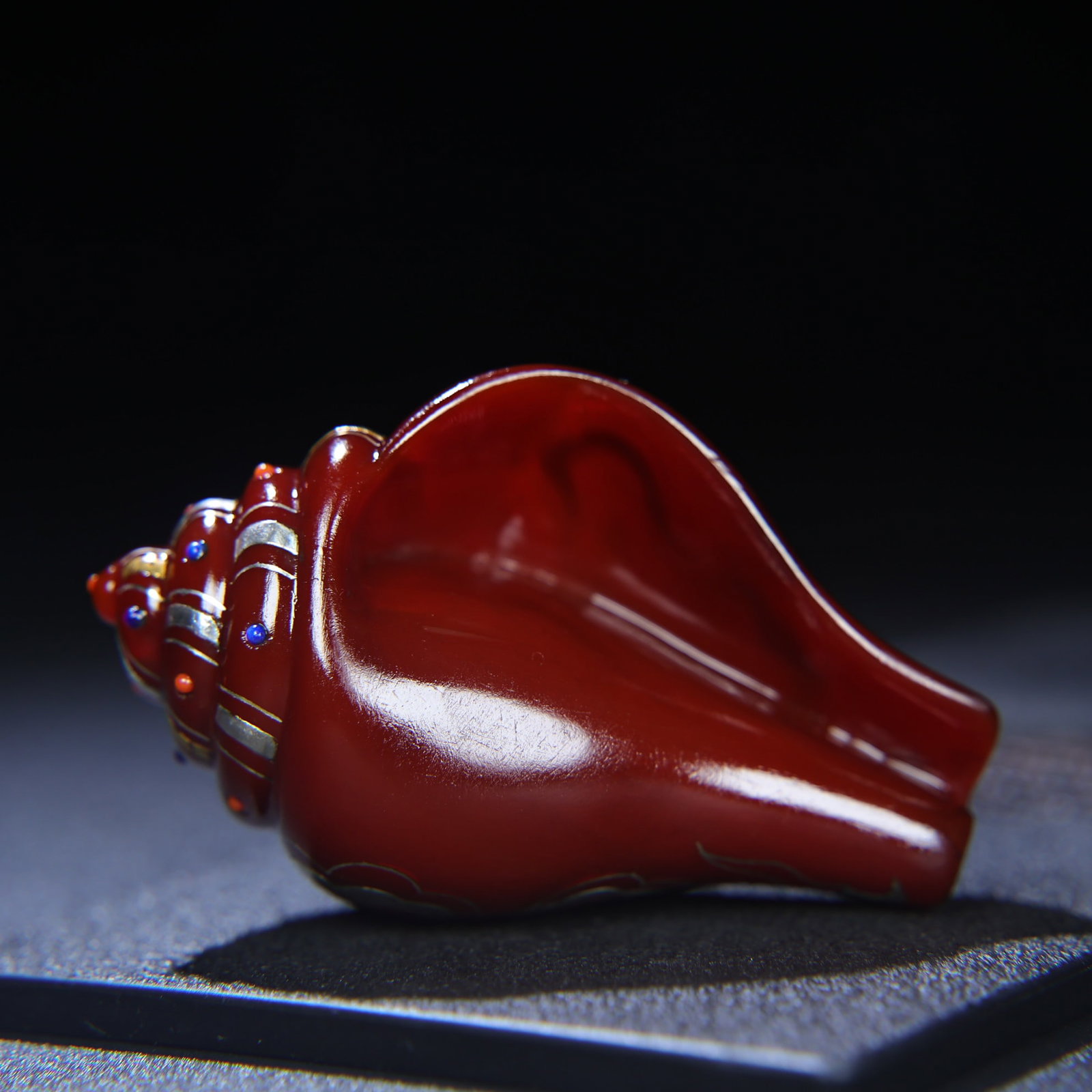 Red Agate Inlay Silver Wire,Gilt Wire,Gem Conch Statue - 8