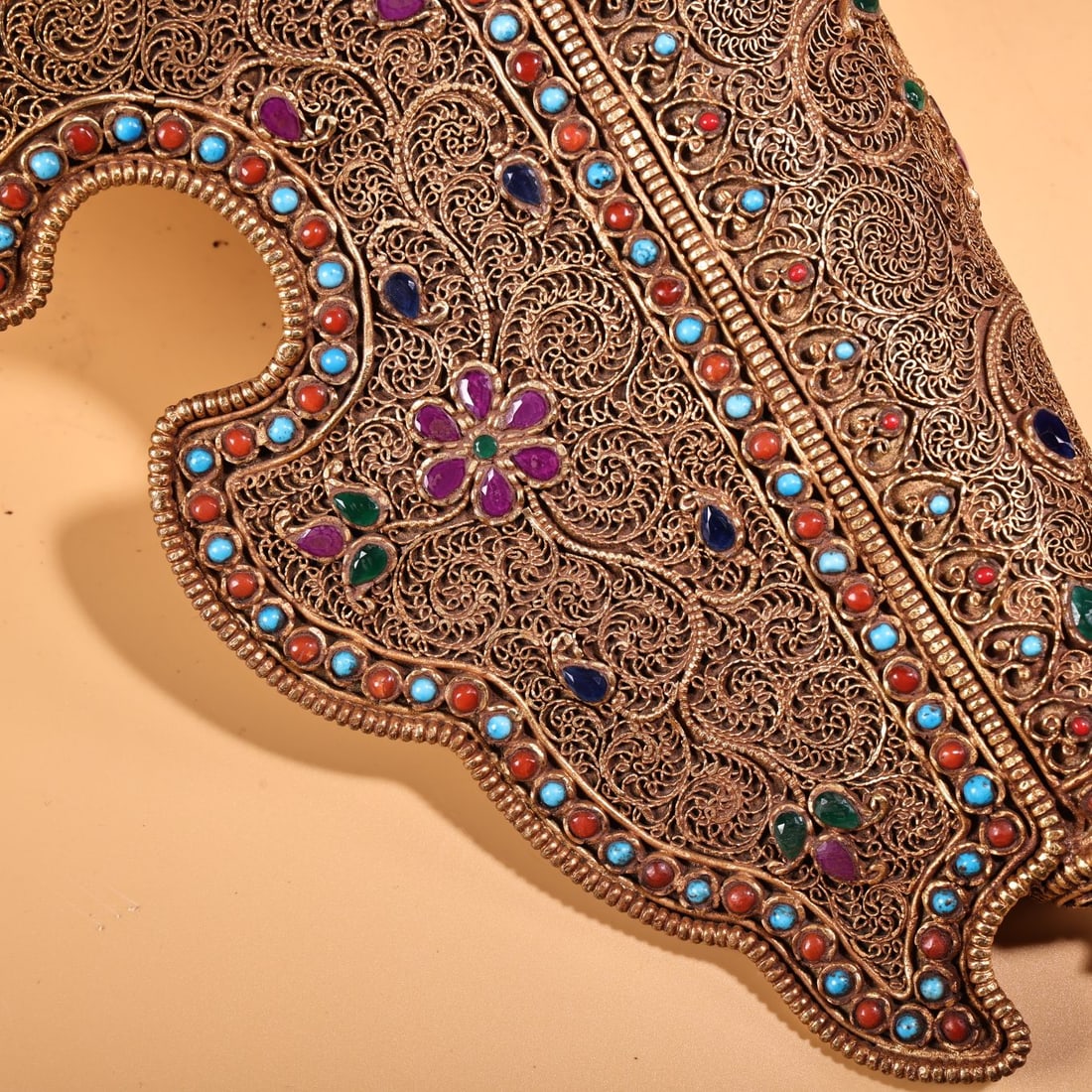 Tibetan Silver Wire Gilt Gold Inlay,Shell,Gem,Crystal,Lapis lazuli,Turquoise Statue - 3