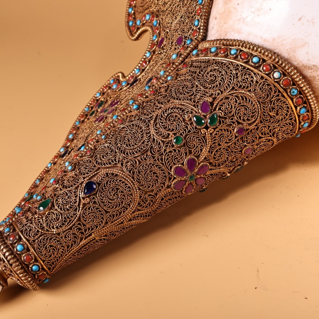 Tibetan Silver Wire Gilt Gold Inlay,Shell,Gem,Crystal,Lapis lazuli,Turquoise Statue - 4