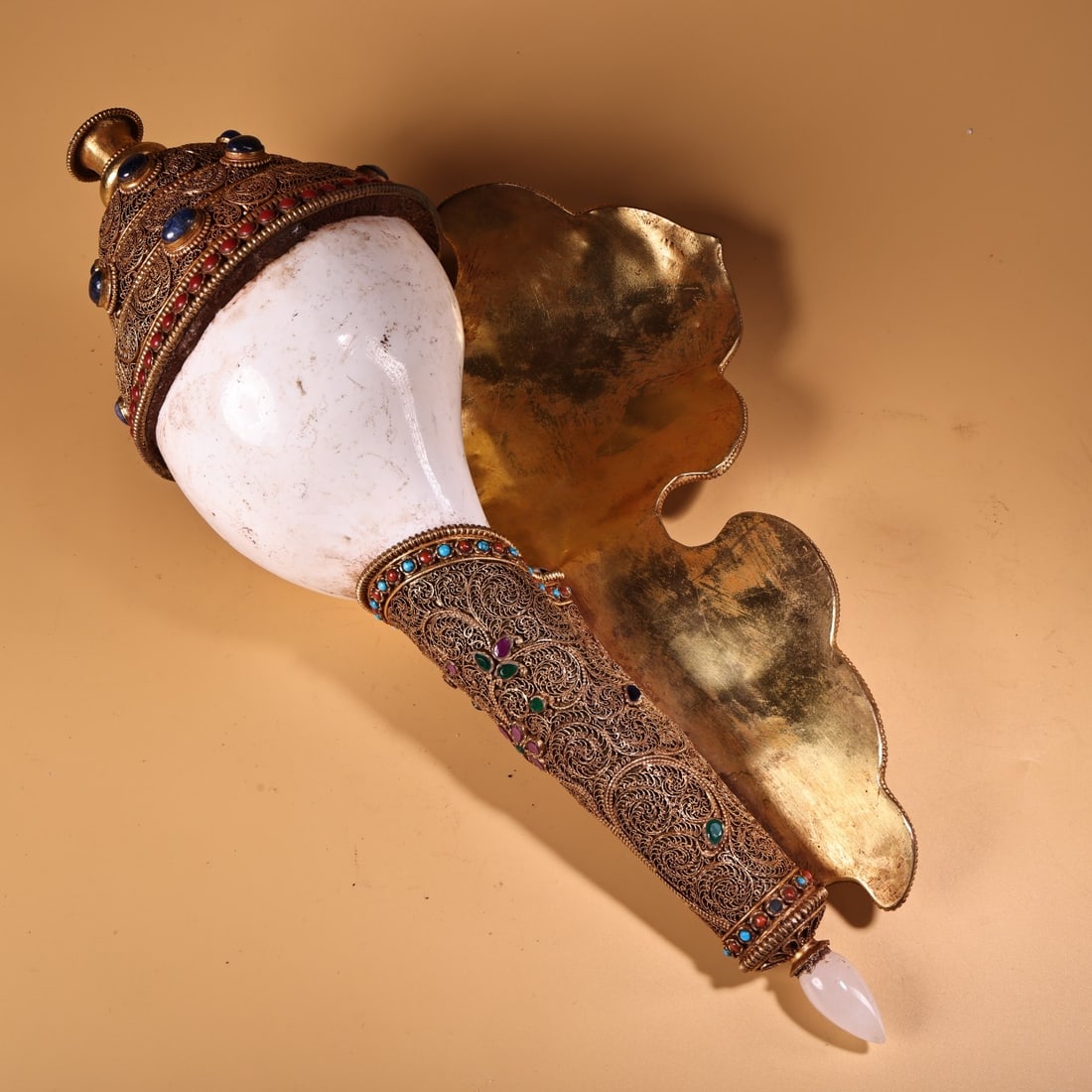 Tibetan Silver Wire Gilt Gold Inlay,Shell,Gem,Crystal,Lapis lazuli,Turquoise Statue - 6