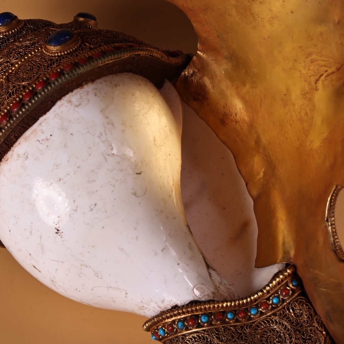 Tibetan Silver Wire Gilt Gold Inlay,Shell,Gem,Crystal,Lapis lazuli,Turquoise Statue - 7