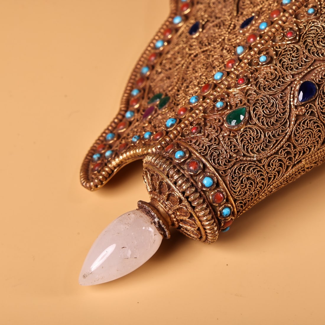 Tibetan Silver Wire Gilt Gold Inlay,Shell,Gem,Crystal,Lapis lazuli,Turquoise Statue - 8