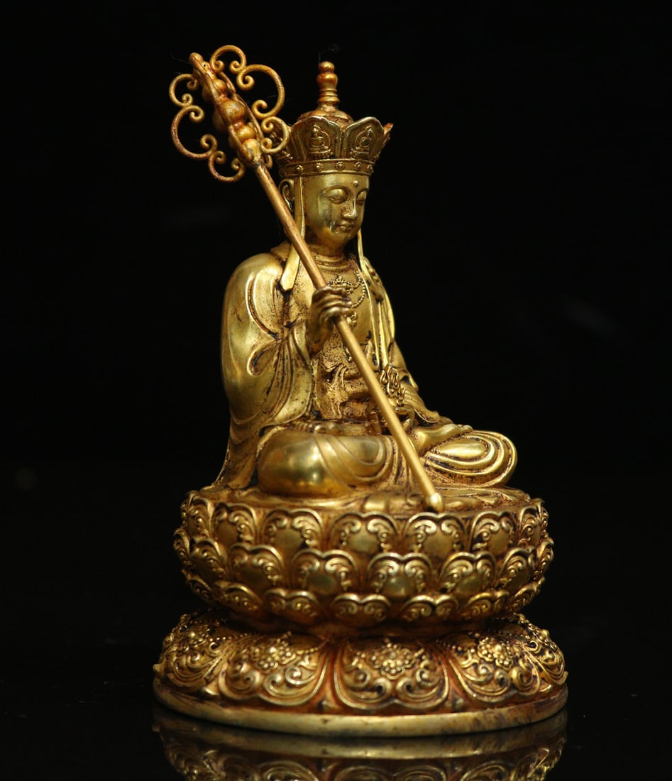Gilt Gold Bronze Statue - Ksitigarbha Bodhisattva - 2