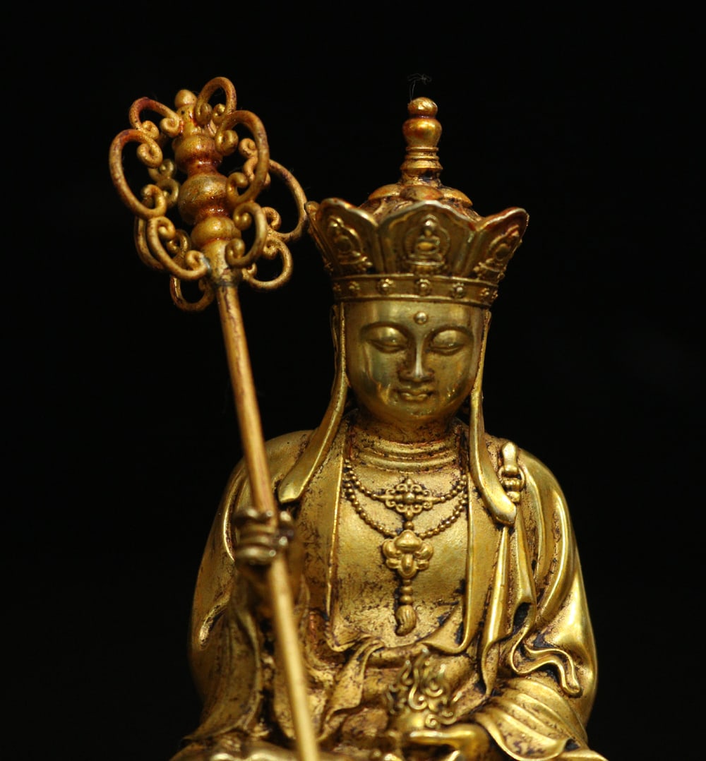 Gilt Gold Bronze Statue - Ksitigarbha Bodhisattva - 5