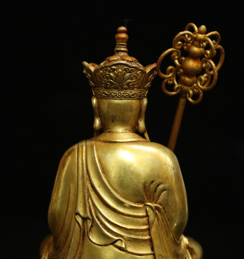 Gilt Gold Bronze Statue - Ksitigarbha Bodhisattva - 9