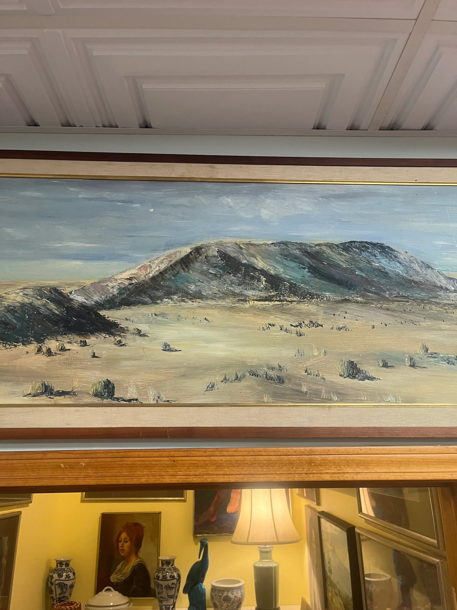 Mid-Century Modern Panoramic Southwest Desert Painting Signed Mary Lou Holmes Mountains - 10