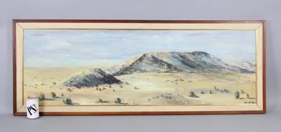 Mid-Century Modern Panoramic Southwest Desert Painting Signed Mary Lou Holmes Mountains - 2
