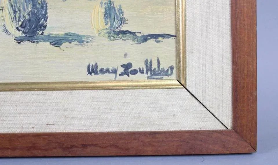 Mid-Century Modern Panoramic Southwest Desert Painting Signed Mary Lou Holmes Mountains - 3