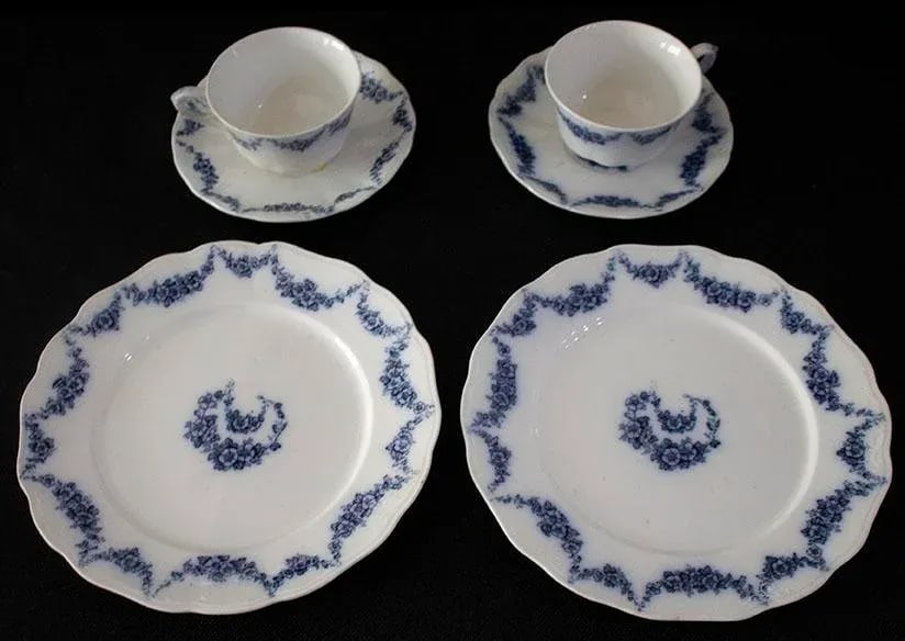 John Maddock & Sons Heumann Flow Blue China - 6 Pieces - 3