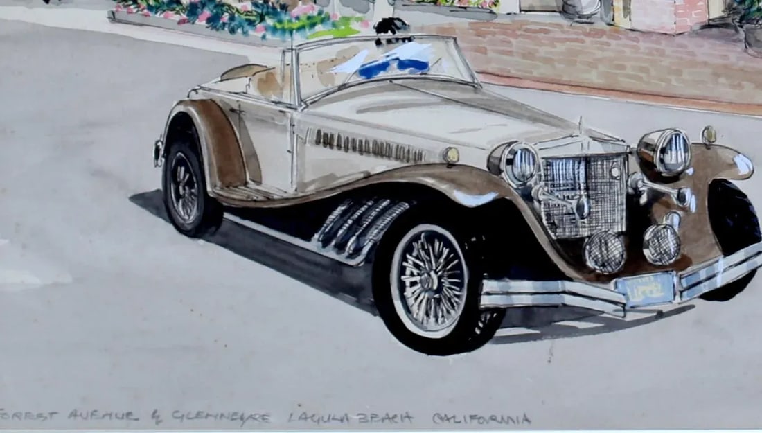 1970s Vintage Patrick Kelly Car in Laguna Beach Signed Lithograph - 2