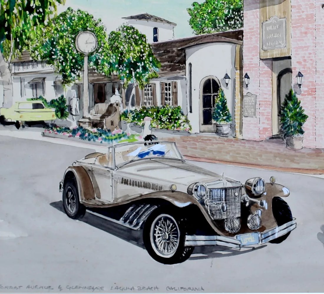 1970s Vintage Patrick Kelly Car in Laguna Beach Signed Lithograph - 3